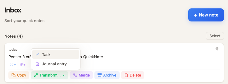 Bouton Transformer sur une note
